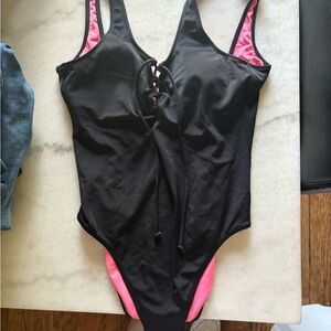 PINK Victoria's Secret Black and Pink One Piece Swimsuit